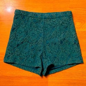 High-Waisted Lace Emerald Green Shorts